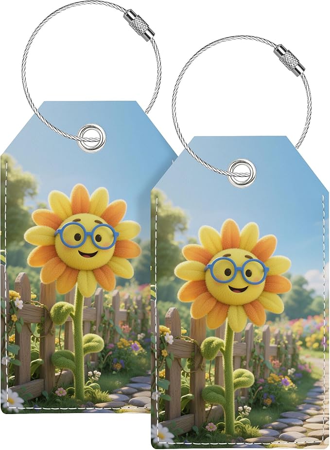 Luggage Tag, Luggage Tags for Suitcases, Personalized Bag Tags for Backpacks Handbag School Instrument with Name ID Label Travel Essentials, Cute Unique Fun Baggage Tags 2 Pack, Sunflower