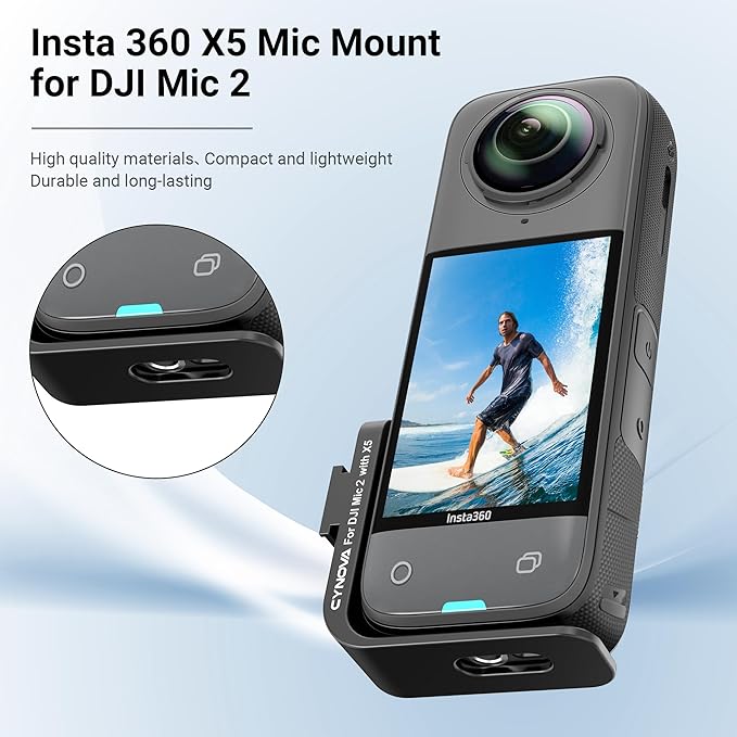 CYNOVA Insta 360 X5 Cold Shoe Mount, Invisible Mic Bracket for Insta360 X5 Accessories, Designed Specifically for DJI Mic 2（with 3.5mm Audio Cable and Fixed Velcro）