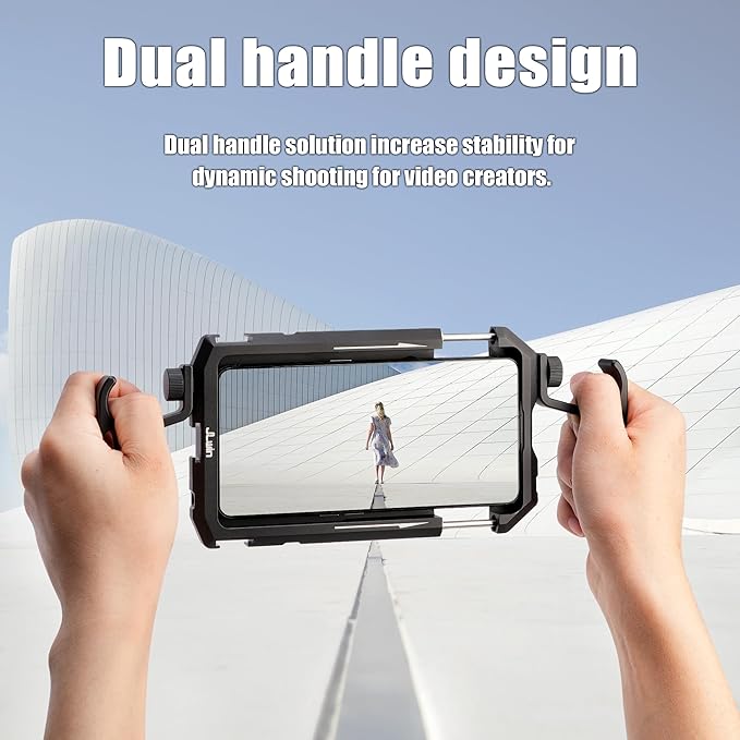 FocusFoto Metal Smartphone Video Rig with Dual Handle Grips, Aluminum Alloy Camera Case Stabilizer for iPhone Mobile Phone Vlogging Professional Videomaker