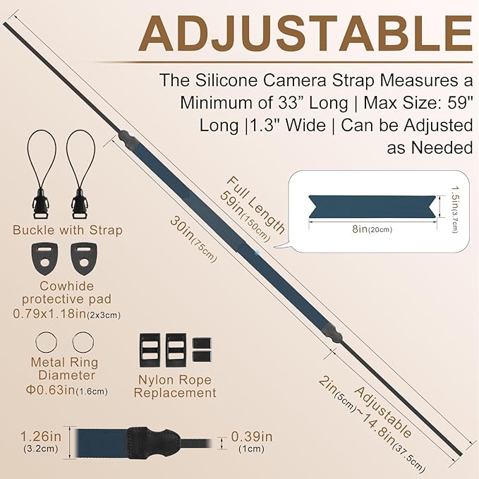 Neck Strap Silicone Camera Straps - Padded Camera Strap, 1.5" Wide Adjustable Nylon Shoulder Strap - Compatible with Canon, Nikon, Sony, and More DSLR and Mirrorless Cameras (Royal Bule)