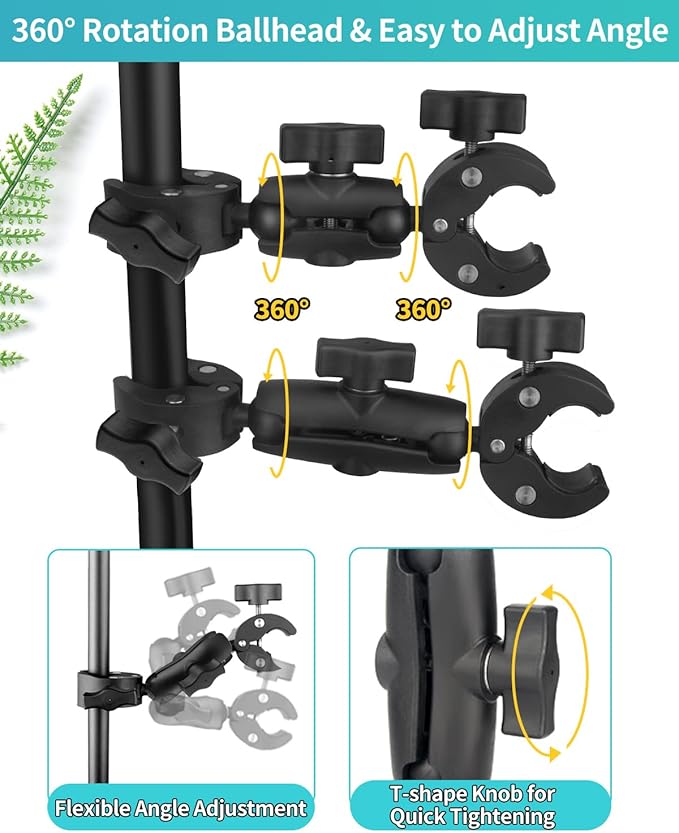 Double Super Clamp Mount 7.28"/18.5cm & 8.86"/22.5cm, Motorcycle Bike Handlebar Umbrella Pole Chair H oleder Clamp Mount for Light Stand Reflector Boom Stand Selfie Stick