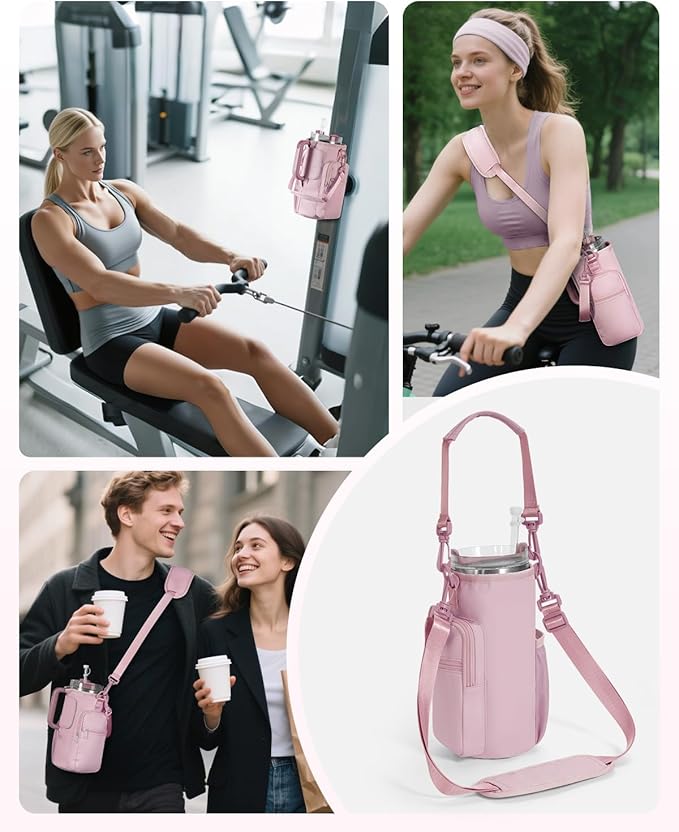 sportsnew Magnetic Gym Bag for Women Men, Water Bottle Carrier Holder with Strap & Phone Pockets for 40oz Tumbler with Handle, 4 Built-in Magnets Small Gym Bag for Sports, Workout, Fitness, Walking