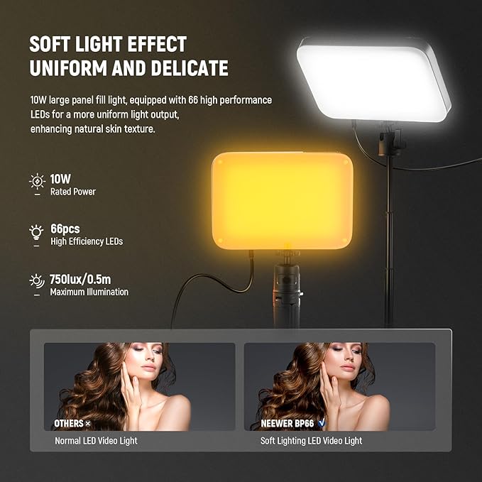 NEEWER Basics 3 Pack LED Video Panel Light, Video Conference Lighting Kit with Desktop Tripod Stands/Filters for Webcam Desk Computer Zoom Makeup Recording Selfie Streaming, Bi Color Dimmable, BP66