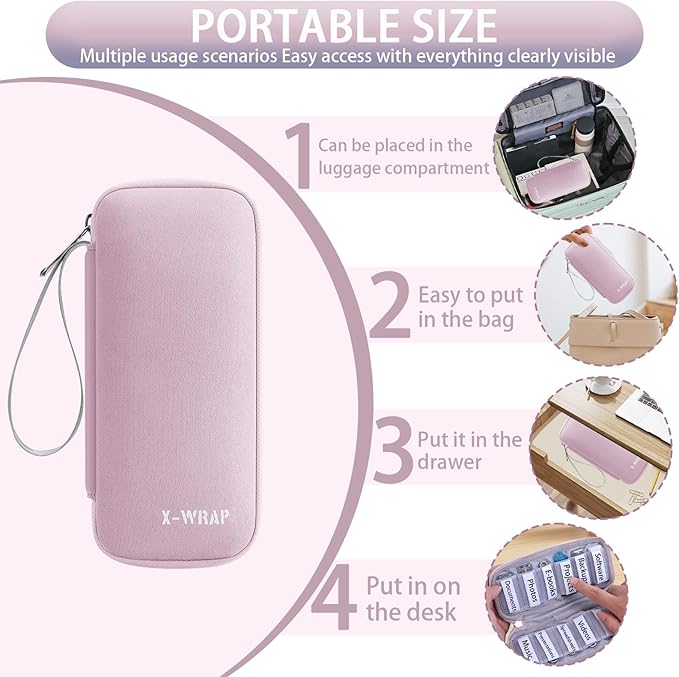 VNEIRY 12-Slot USB Drive Organizer w/Velcro Labels & Quick-Dry Marker - Peel & Stick Anywhere! Secure Case for Thumb/Jump Drives | Fits Most USB Sticks | 12-Capacity |Pink