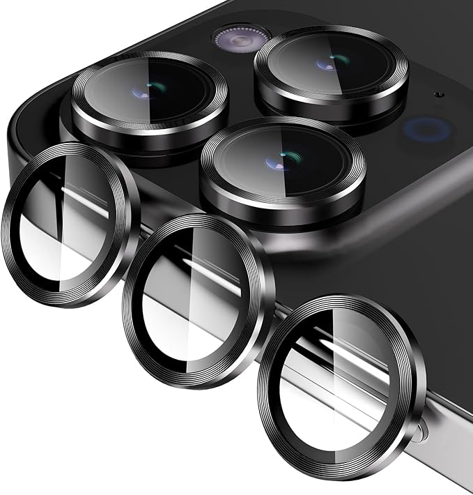 Jeluse Camera Lens Protector for iPhone 17 Pro Max/17 Pro/16 Pro Max/16 Pro/15 Pro Max/15 Pro/14 Pro Max/14 Pro, 9H Tempered Glass Screen Protector Cover Alignment Kit Metal Individual Ring