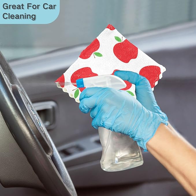 CaTaKu Red Apples Kitchen Dish Cloths for Washing Dishes Reusable Cleaning Cloth Dish Towels Microfiber Washcloths Dish Rags for Kitchen,6 Pack