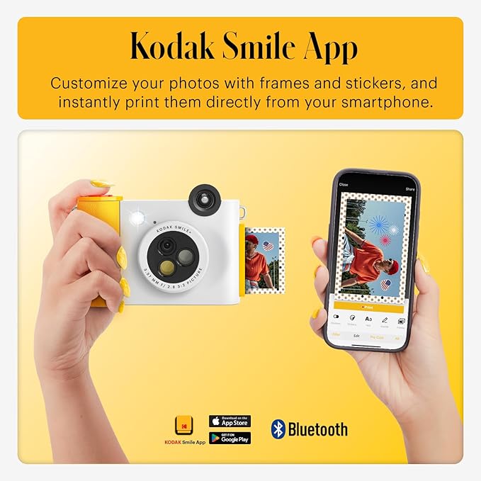 Kodak Smile+ 2-in-1 Digital Instant Print Camera & Wireless Bluetooth Photo Printer - 10MP, Special-Effect Rotating Lens, Zink 2x3” Sticky-Back Photos, Print via Fun App from Smart Devices - White