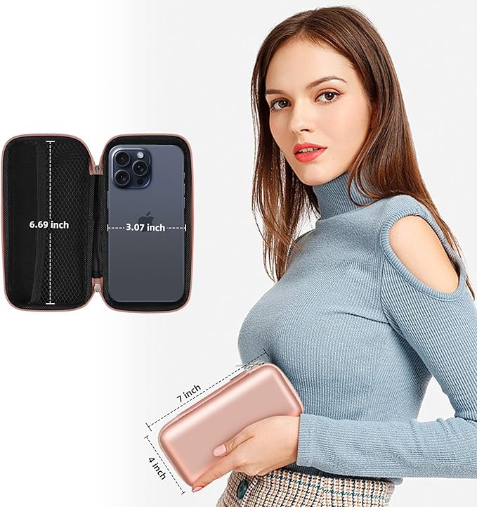 iMangoo Travel Essentials Electronics Organizer Charger Case Portable Dual Zipper Shockproof Pouch Tech Purse Cord Cable Pouches Power Bank Storage Accessories Bag for Women Men,6.5x3.2x1 Rose Gold