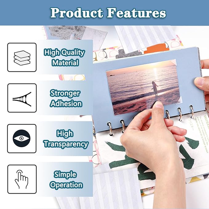 Photo Corners, Self Adhesive Photo Corners for Scrapbooking Clear Picture Mounting Corners Stickers for DIY Scrapbook, Album, Journal, Memory Books - Clear 408pcs, 4 Sheet