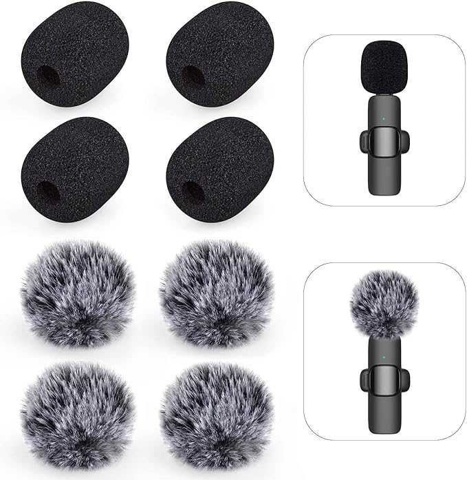 Mini Wireless Furry Windscreen & Foam Cover Set for Lavalier Microphone, Wind Muff Foam Mic Cover with Clip to Reduce Plosive and Better Highlight the Vocals, Washable and Windproof Wind Screen(8 Pcs)