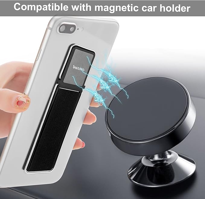 4 Pieces Phone Grip Strap Telescopic Phone Kickstand Elastic Finger Holer Hand Strap Adhesive Loop for Phone Grip with Stand Compatible with Most Smartphones (Black, Silver, Gold, Rose Gold)