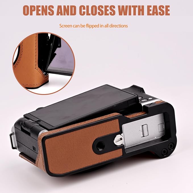 Uchandmade Handmade Genuine Leather Camera Half Case for Fujifilm X-M5/Fujifilm X-M5 Camera Case/Fujifilm X-M5 Case - Top Layer Cowhide Body + Metal Base Plate+ Hand Shank Design (Brown M-BOX)