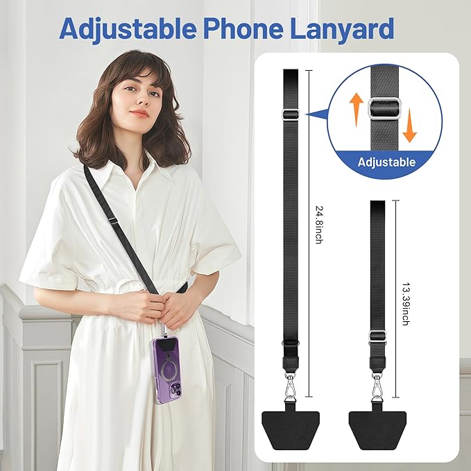 Doormoon Phone Lanyard, Universal Adjustable Neck Strap for Phone Case Keys ID Badges Cell Phone Lanyard Compatible with iPhone, Samsung, Most Smartphones, 2 Pack, Black Light Purple