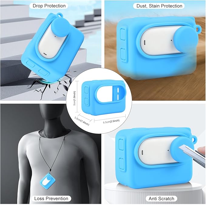 PULUZ Camera Silicone Protective Case for Insta360 GO 3 Camera Charging Case,Soft Silicone Protective Cover with Lens Cap and Anti-Loss Lanyard as Accessories for Insta360 GO 3(Blue)