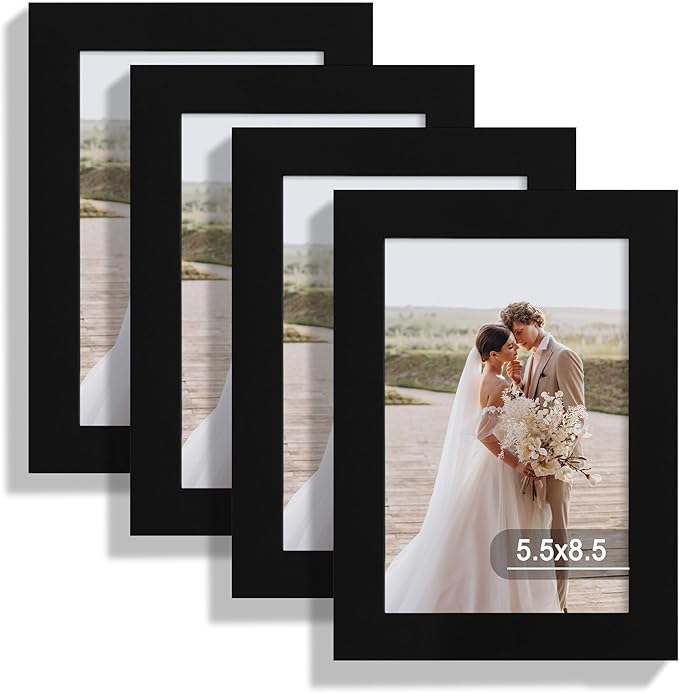 5.5 x 8.5 Diploma Frame Set of 4, Made of Real Glass and Black Frame, 5.5 by 8.5 Photo for Wall or Tabletop