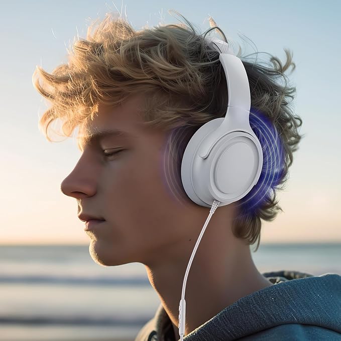 Wired Over-Ear Headphones with USB C Connector, Hi-Fi Stereo Sound, Noise-Isolating Ear Cups, Comfortable Fit for USB C Devices (with Bag, White)