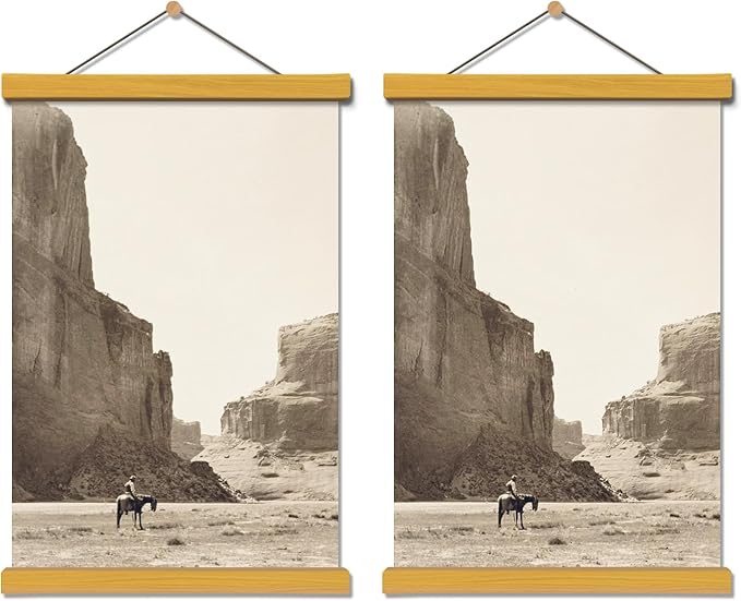 AuedCam Wooden Magnetic Poster Hangers 2-Pack, 8-Inch Artwork Display, Simple and Modern Hanging Design for Posters and Artworks (Teak Wood, 8L x0.7W)