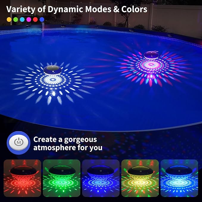 FirstE Solar Floating Pool Lights, RGB Color Changing Pool Floating Lights, Hangable IP68 Waterproof Solar Pool Light That Float for Pool Wedding Path Party Decoration, No Need Electric Wire