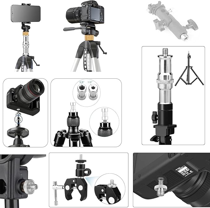 30Pack Camera Tripod Screw Mount Kit 1/4 to 3/8 Inch Threaded Converter Adapter 1/4 Swivel Ball Head and Hot Shoe E Clip for DSLR/Monopod/Flash Light/Quick Release Plate