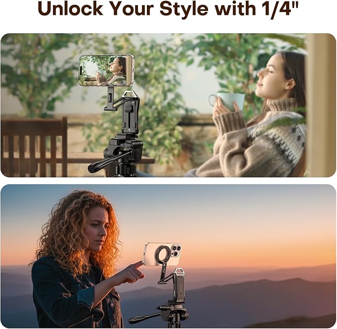 OMOTON [2 Pack-TP02 Pro] 360°Rotating for MagSafe Tripod with 1/4" Screw Arca, Adjustable Magnetic Phone Tripod for iPhone 17/16/15 Pro Max Air, Fold Selfie Stick Fits Vlog, Gym, Travel Essentials