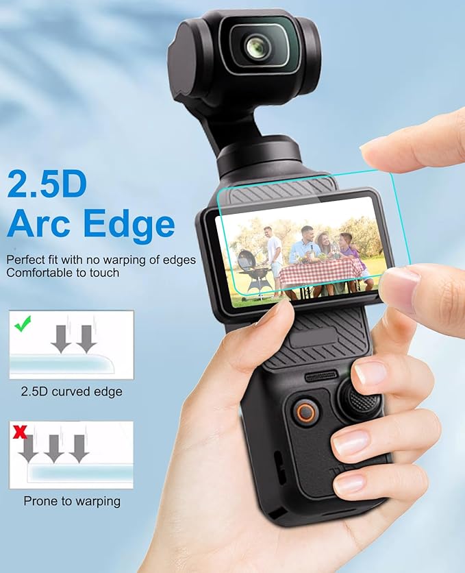 PULUZ 9H 2.5D HD Tempered Glass Lens Protector + Tempered Glass LCD Display Film for DJI OSMO Pocket 3 Used for Camera Lenses and Screen Protection (Transparent)