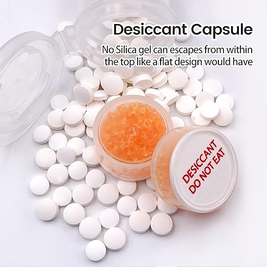 2 Gram 110 Packs Silica Gel Desiccant Canister,Orange to White Indicating Desiccants Capsules, Moisture Absorbers for Food Storage, Food Grade Desiccant Dehumidifiers