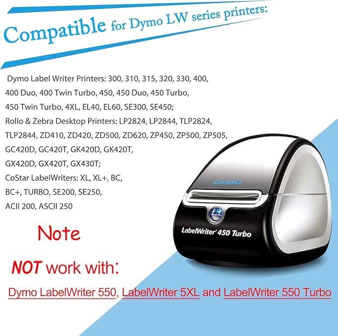 GREENCYCLE 10 Roll Compatible for Dymo 30334 2-1/4" x 1-1/4" White Multipurpose Medium Address Shipping Label for Labelwriter 450, 4XL & Zebra Desktop Printers 1000 Labels/Roll, NOT FIT 550 & 5XL