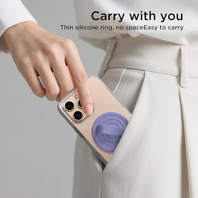 Magnetic Phone Grip Ring Holder, Liquid Silicone Magnet Cell Phone Grip Finger Loop, Compatible with Magsafe, Back of Phone for iPhone 17/16/15/14/13/12 Series, Lavender