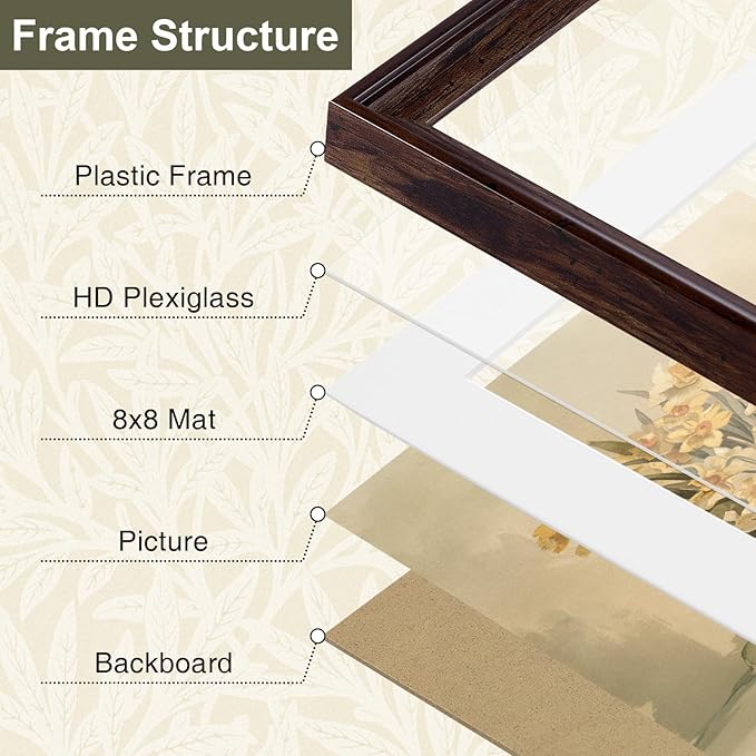 Vittanly 12x12 Picture Frame Set of 4, Vintage Photo Frame for Wall or Tabletop, Display 8x8 Pictures with Mat or 12x12 without Mat, Rustic Farmhouse Home Decor, Dark Brown