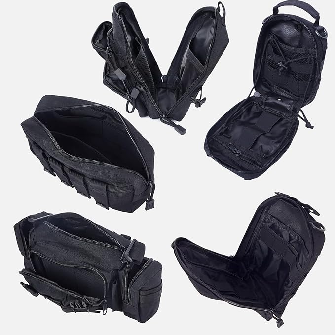 Universal Tactical Car Seat Back Organizer Bag Tactical Molle Vehicle Organizers Panel Vehicle Protector Organizers with 5 Detachable Pouches for Car (Upgraded A black)