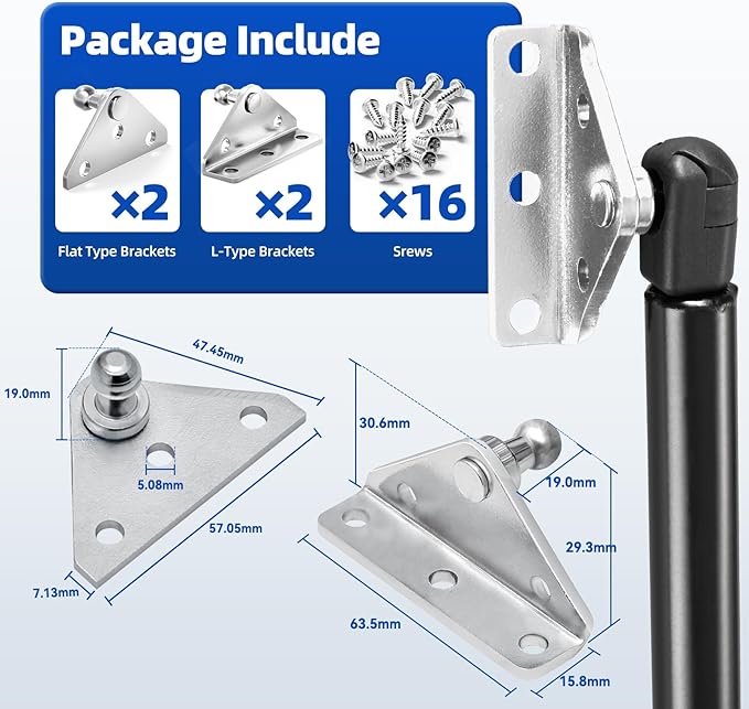 ARANA 10MM Ball Stud Mounting Bracket for Universal Gas Struts Lift Supports Shocks Spring Prop Mounts Brackets Kits Silver 4PCS with 16 Screws (Only Fits 10mm Ball Head)