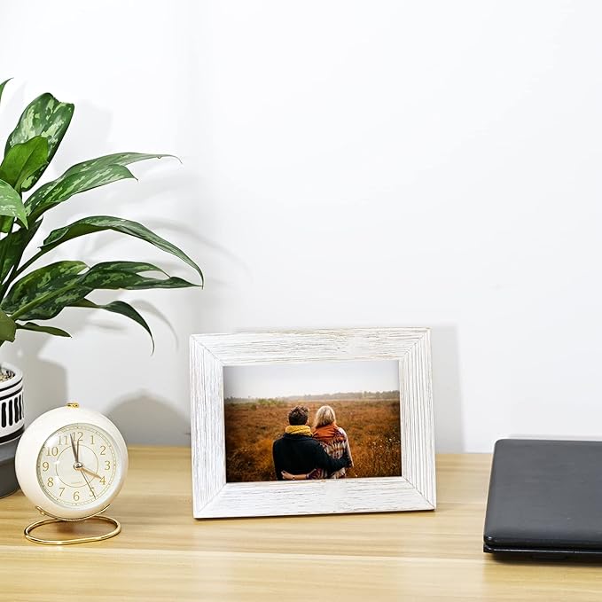 Wood Picture Frame 4 x 6 Retro White Photo Frames with Real Glass Solid Wooden Photo Frame Standing for Tabletop Hanging Wall Vintage Farmhouse Home Desk Office Decor Handmade Family Picture Frame Gift