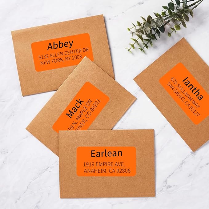 2" x 4" Colored Address Labels, 200 Bright Orange Label Stickers- Laser/Ink Jet Printer Mailing Labels, 8.5"x11" 20 per Sheet