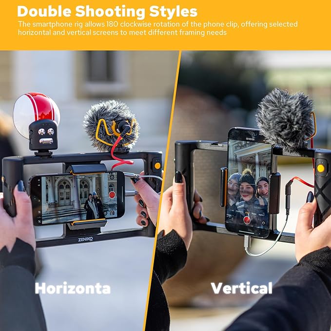MR11 Smartphone Video Rig with Light, Built-in Battery Wireless Charging, Cold Shoe, ARRI Hole, 1/4" Hole, Remote Control, Rotatable Clamp, All-in-one Phone Vlogging Cage Video Stabilizer Grip