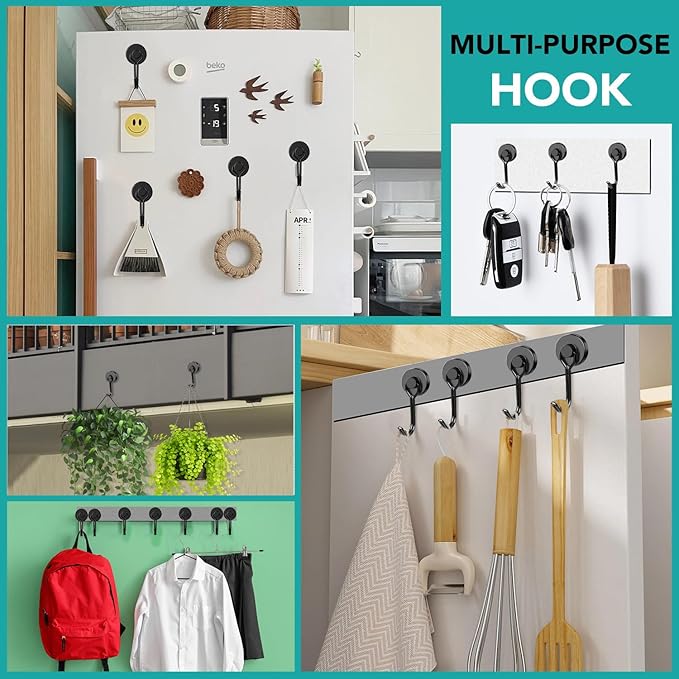 DIYMAG Black Magnetic Hooks Strong Magnetics Heavy Duty 2026 Cruise Cabin Ship Essentials Magnet Hook with Metal Hanger for Hanging Refrigerator Home Kitchen Office 4Pack