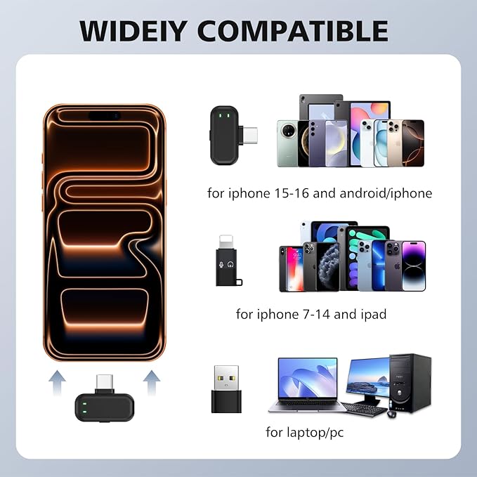 Mini Wireless Lavalier Microphones for iPhone 15/16/17 & Android, 30H Battery Life with Charging Case, Lapel Microphone Wireless for Video Recording Vlogging