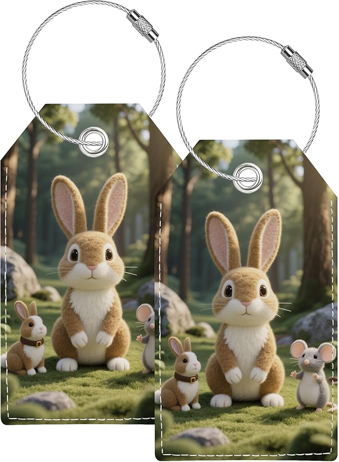 Luggage Tag, Personalized Luggage Tags for Suitcases, Bag Tags for Backpacks Handbag School Instrument with Name ID Label Travel Essentials, Cute Unique Fun Baggage Tags 2 Pack, Felt Rabbit