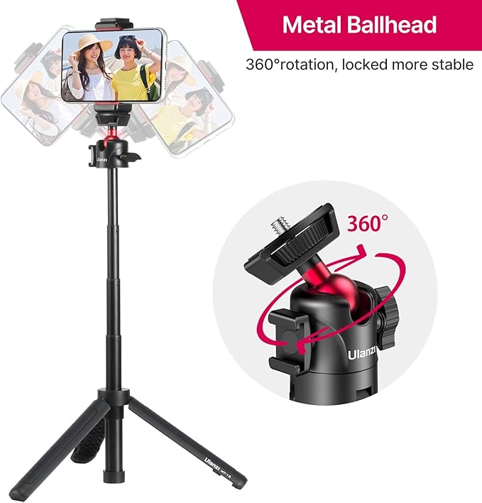 Ulanzi MT-16 Camera Tripod Stand Holder, Mini Tabletop Tripod Selfie Stick with Cold Shoe for iPhone 17 Canon G7X Mark III Sony ZV-1 RX100 Osmo Pocket3 Osmo Nano Vlogging Filmmaking Live Streaming