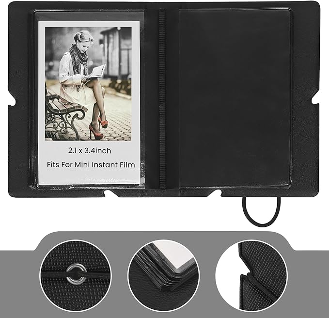 Lifting Mini Photo Album with 28 Pocket 2x3 Inch Pictures Fits for Fujifilm Instax Mini 7s 8 9 11 25 26 40 50s 90 Evo Z2300 Instant Camera, Polaroid Snap,Kpop Photocard Holder (Ink Black)