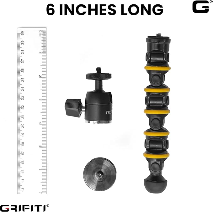 GRIFITI Nootle Recon 5 Flex Arm Leg Magnetic Foot Mini Ball Head Camera Mount Stand Magnetic Foot 6 Inch Flexible Mini Ball Head Attaches to Steel or Other Magnet Surfaces