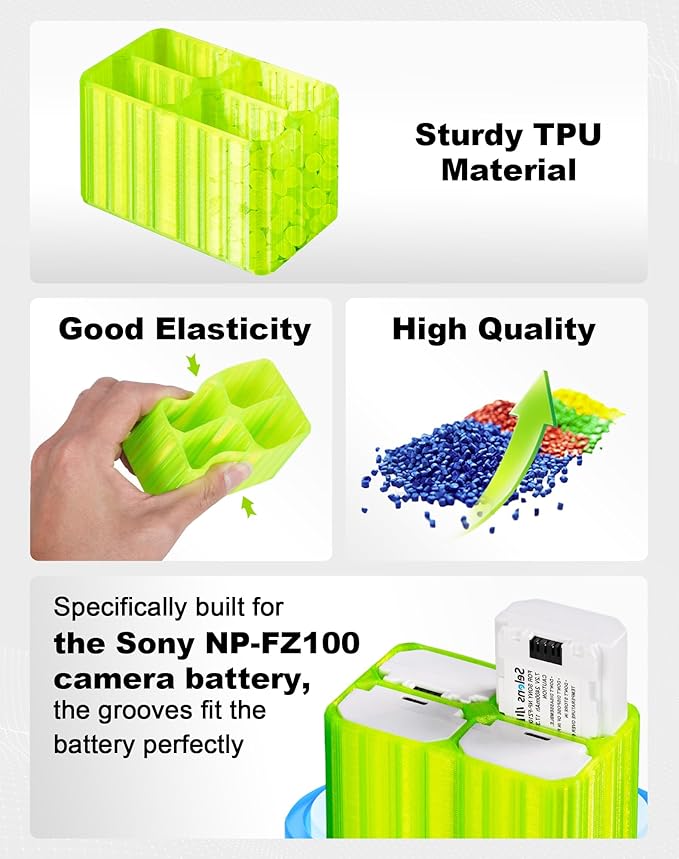 Selens TPU Air Bladder NP-FZ100 Camera Battery Case Bag Box for Sony NP-FZ100 Battery (Green 4 Sections)