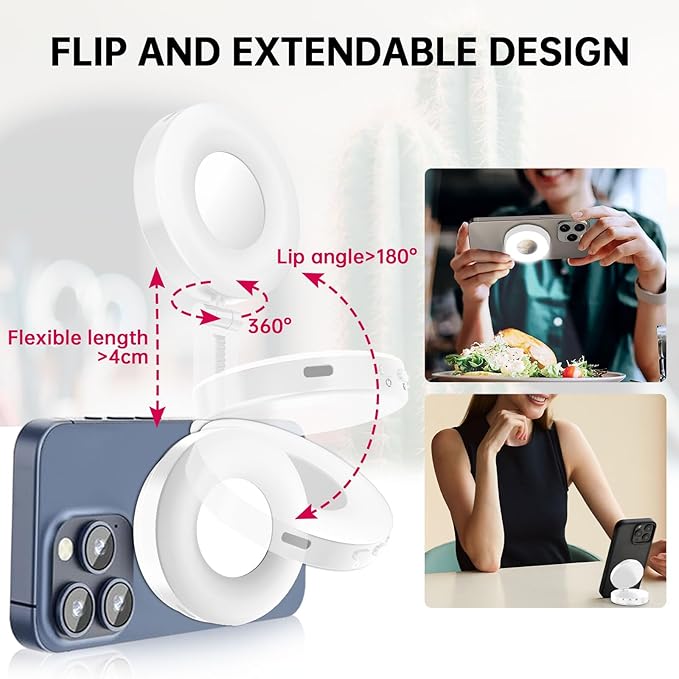 Selfie Light, Selfie Light for iPhone, Portable Phone Ring Light for Video Recording, Adjusted 4 Modes, Rechargeable Fill Light for Selfies, Photography, Makeup, Vlogs, TikTok, Video（White）