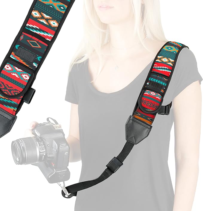 USA Gear Camera Sling Shoulder Strap - Adjustable Neoprene, Safety Tether, Accessory Pocket, DSLR Strap Quick Release - Compatible with Canon, Nikon, Sony and More DSLR Mirrorless Cameras (Southwest)