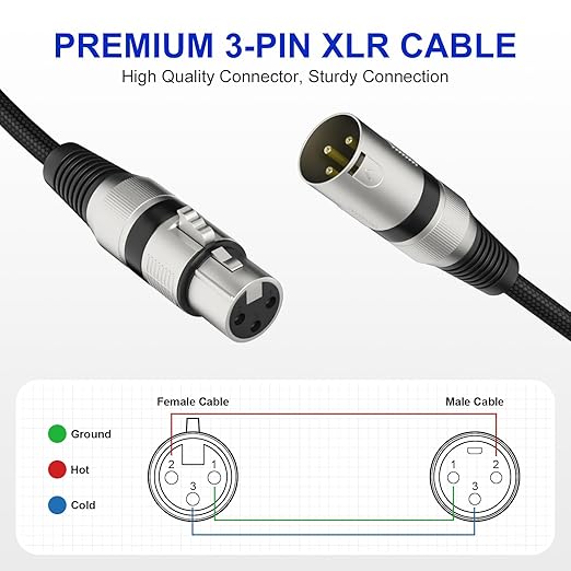 Professional 2 Pack 100FT XLR Cables, Noise Free and Long-lasting Braided XLR Microphone Cable, All Copper Conductors Balanced Male to Female Mic Cable for Studio Monitor, Mixer, DMX, Blue+Black