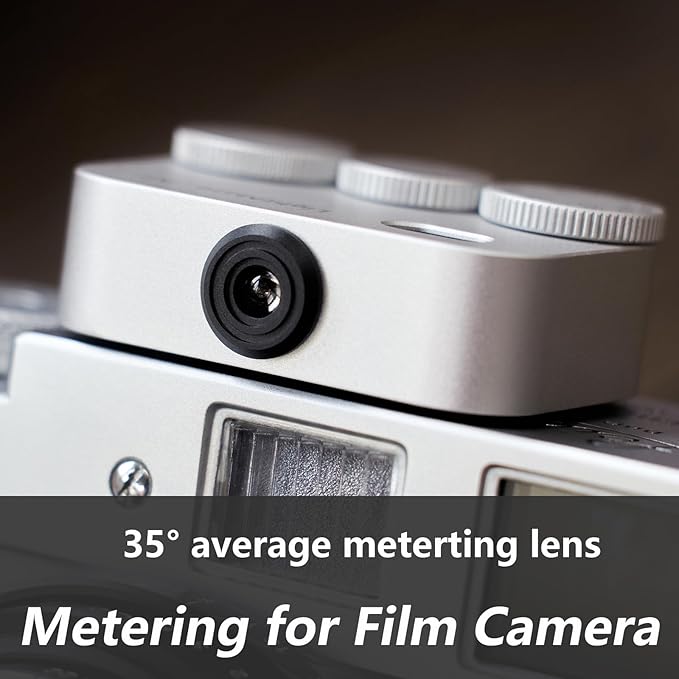 LightMate AirPro Light Meter Photography, 35°Wide-Angle Reflective Digital Exposure Meter, Rechargeable 20H Battery Life, 3 Dials Retro Exposure Indicator, for Leica & Other Film Cameras, Silver Metal