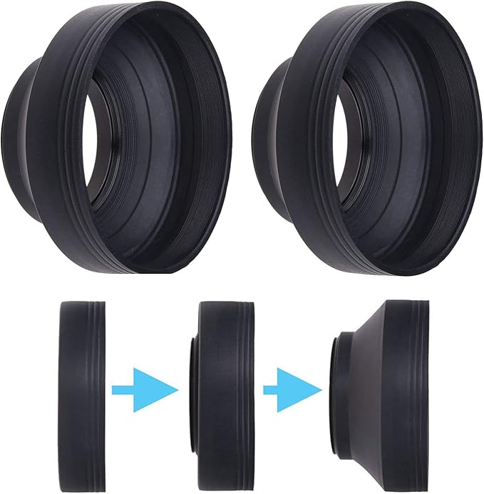 CAMKIX Camera Lens Hood 52mm - Rubber - Set of 2 - Collapsible in 3 Steps - Sun Shade/Shield - Reduces Lens Flare and Glare - Blocks Excess Sunlight for Enhanced Photography and Video Footage