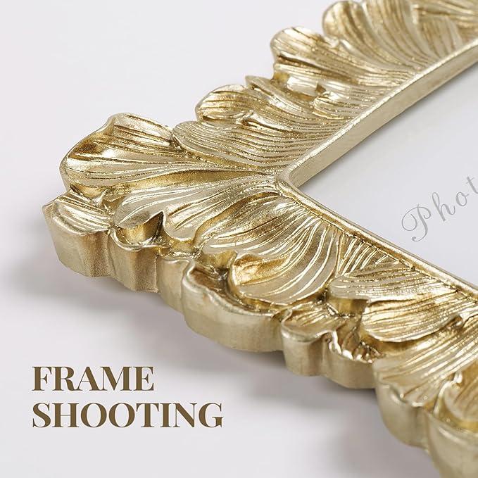 Cuspin 4x4 Picture Frame Gold Square Frames, Vintage Gold Resin Photo Frame Palm Leaves Textured with Glass Front for Wall Hanging and Tabletop Display Home Decor