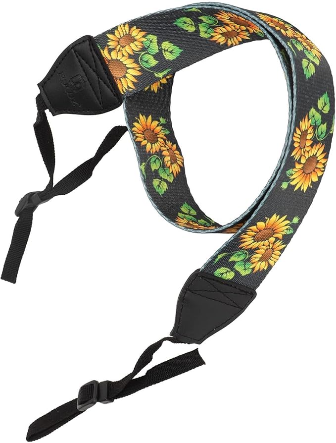 Cyrank Camera Neck Straps,Camera Neck Shoulder Strap Camera Strap Leather Photography Accessory Neck Strap Belt Camera Harness Fashionable Vintage Ethnic Style Sunflower