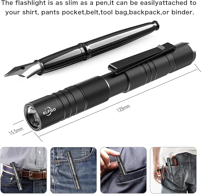 Rechargeable Pen Light Flashlight, Zoomable LED Penlight Flashlight 3 Modes, 350 Lumens Pocket Size Clip Flash Light Small Mini Handheld Slim Pen Light for Nurse, Inspection, Repair, Emergency