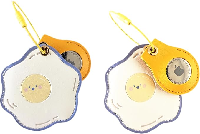 Cute Leather Luggage Tag Holder with Airtag Case Set,Hidden Compartment for AirTag Travel Suitcase Tracking Case with Stainless Steel Loop,Name ID Label(Egg)